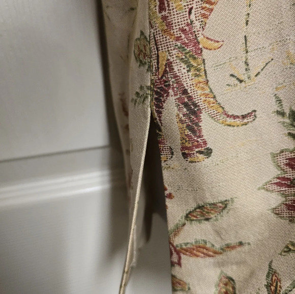 Vtg Talbots Jacket Beige Green Pure Silk Elephant Floral Asian Indian Split Sz10 - Picture 8 of 12